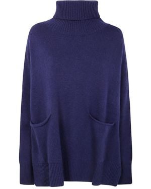 Ma'ry'ya Jersey Con Cuello Vuelto Y Dos Bolsillos - Azul