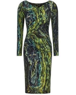 Roberto Cavalli Marble-Print Long-Sleeve Dress - Green