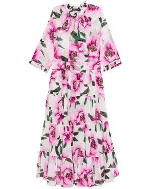 Samantha Sung Floral Print Belted Midi Dress - Pink