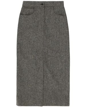 Fortela Jasmine Herringbone Wool Midi Skirt - Grey