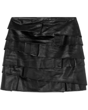 Versace Layered Ruffle Leather Skirt - Black