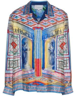 CASABLANCA Long Sleeve Cuban Collar Shirt - Blue