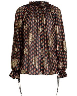 Etro Silk Shirt With Fil Coupé Roses And Tie-Inspired Motif - Brown
