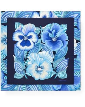 Ferragamo Floral-Print Silk Scarf - Blue