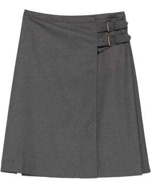 DUNST Buckle A-Line Midi Skirt - Grey