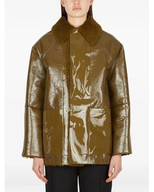 Kassl Patent-Leather Shearling-Collar Jacket - Green