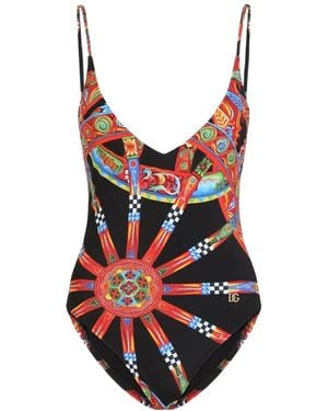 Dolce & Gabbana Badeanzug Mit Carretto-Print - Rot