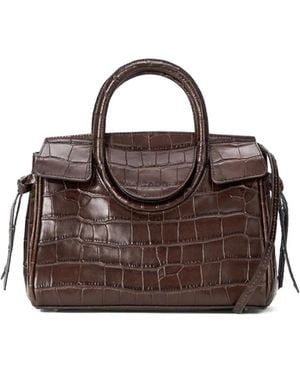 STAUD Mini Maude Carryall Handle Croc-Effect Tote Bag - Brown
