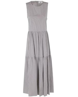 SOLOTRE Striped Tiered Dress - White