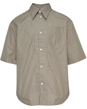 Ami Paris Striped Short-Sleeve Shirt - Gray