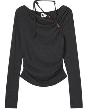 B+ AB Perlenverziertes Oberteil mit drapiertem Ausschnitt - Schwarz