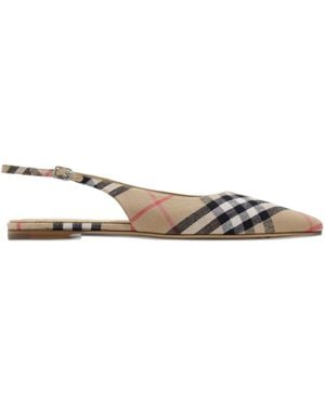 Burberry チェック フラットシューズ - ホワイト