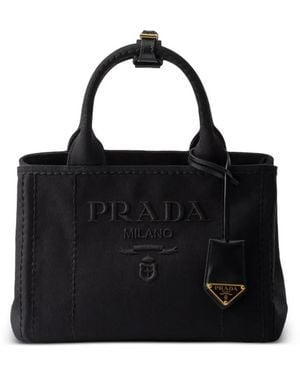 Prada Jardinière Small Cotton Canvas Handbag - Black