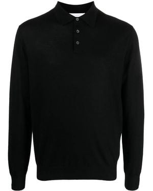 Cruciani Fine-Knit Long-Sleeved Polo Shirt - Black