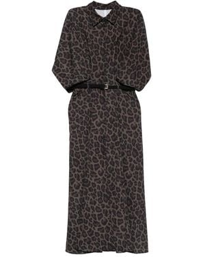 Imperial Leopard-Print Belted Midi Dress - Black