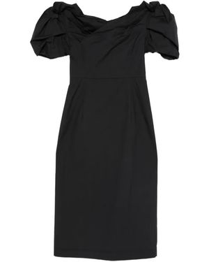 Liviana Conti Puffed-Sleeve Midi Dress - Black