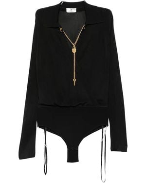 Elisabetta Franchi Chain-Detail Long-Sleeve Bodysuit - Black