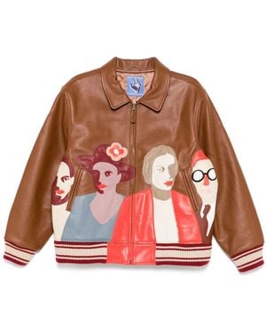 Kidsuper Patchwork-Portraits Leather Jacket - Brown