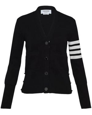 Thom Browne 4-Bar Milano-Stitch V-Neck Cardigan - Black