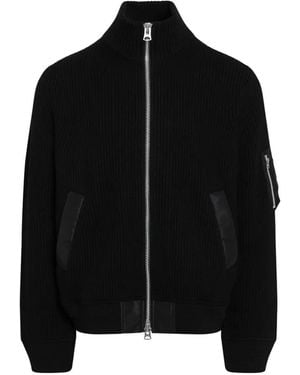 Sacai Ribbed-Knit Zip-Up Jumper - Black