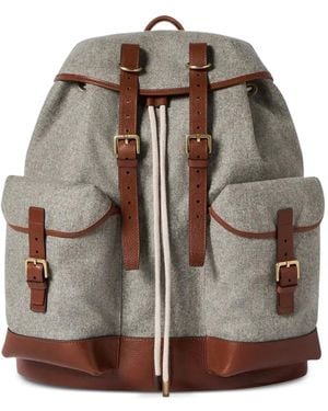 Brunello Cucinelli Virgin Wool, Alpaca And Cashmere Flannel Field Backpack With Grained Calfskin Inserts - Brown