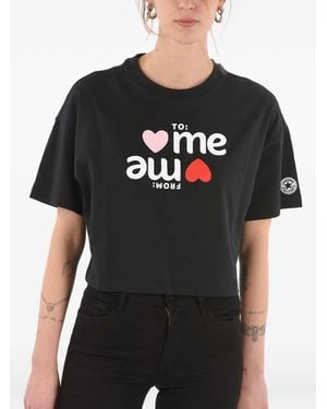 Converse Logo-Print Cropped T-Shirt - Black