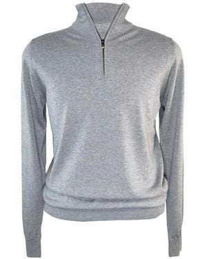 Piacenza 1733 Pull En Laine Mérinos À Col Zippé - Blue