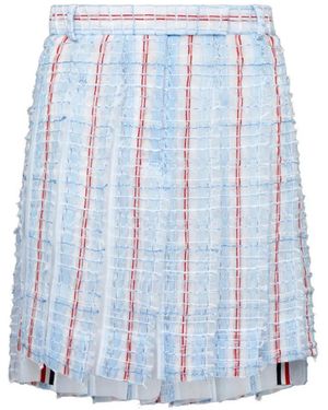 Thom Browne Patterned Tweed Pleated Mini Skirt - Blue