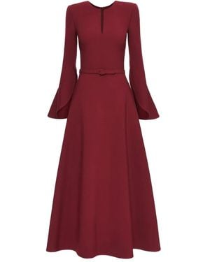 Oscar de la Renta Split-Neck Midi Dress - Red