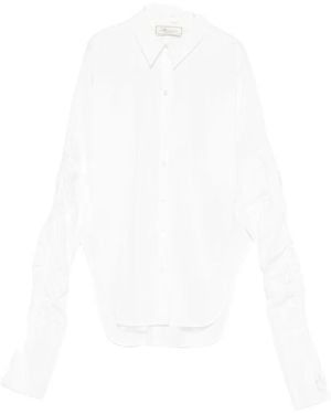 Blumarine Gathered-Sleeve Button-Down Shirt - White