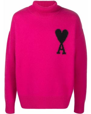 Ami Paris Ami De Coeur Roll-Neck Sweater - Pink