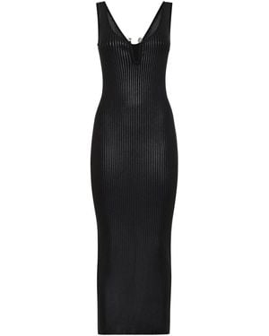 Philipp Plein Coated Ribbed-Knit Midi Dress - Black