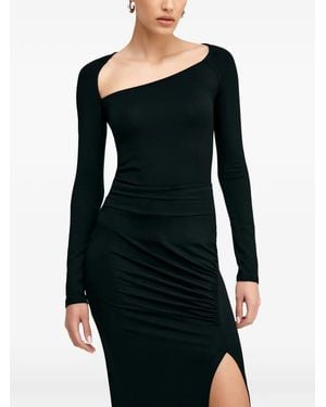 MARCELLA Mariah Asymmetric-Neck Long-Sleeve Top - Black