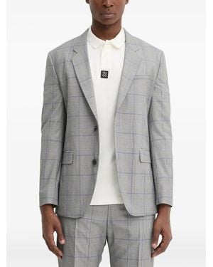 HUGO Checked Single-Breasted Blazer - Grey