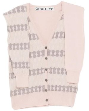 OPEN YY Cardigan En Jacquard À Manches Superposées - Rose