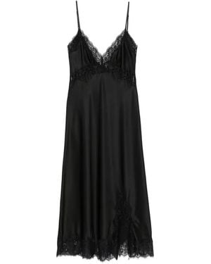 MANSPHIL V-Neck Lace-Trim Midi Dress - Black