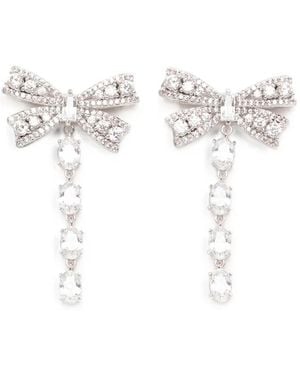 Self-Portrait Crystal-Bow Drop Earrings - White