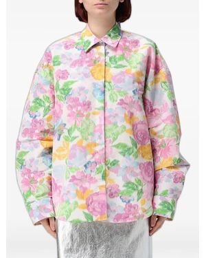 MSGM Floral-Print Cotton Shirt - Gray