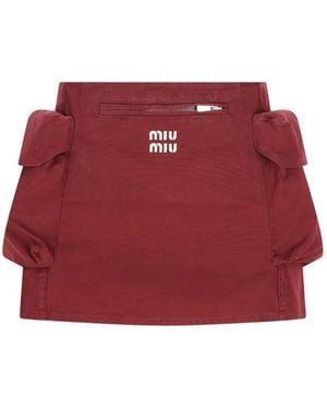 Miu Miu Front Logo Pockets Skirt - Red