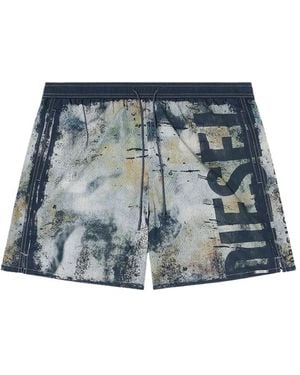 DIESEL Logo-Print Drawstring Swim Shorts - Blue