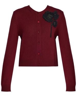 Erdem Embellished Merino Wool Cardigan - Red