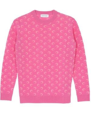 Marine Serre Moon-Jacquard Crew-Neck Jumper - Pink