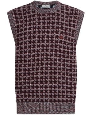 Etro Pegaso-Motif Embroidered Checked Vest - Purple