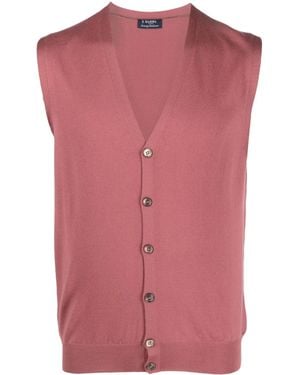 Barba Napoli Button-Up Virgin Wool Knitted Vest - Pink