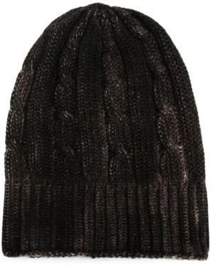 Avant Toi Cable-Knit Ribbed-Trim Beanie Hat - Black