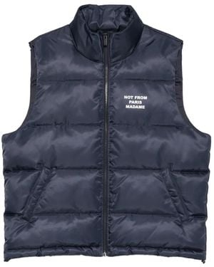 Drole de Monsieur Slogan-Print Zip-Up Gilet - Blue