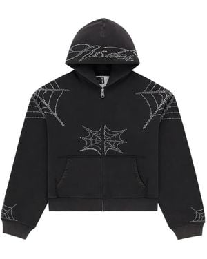 Sp5der Rhinestone-Embellished Web-Print Hoodie - Black