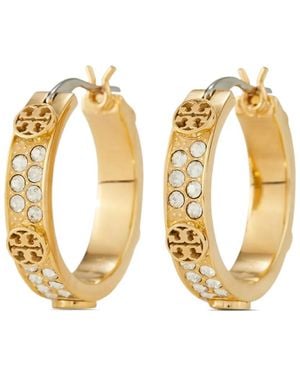 Tory Burch Small Icon Pavé Hoop Earrings - Metallic