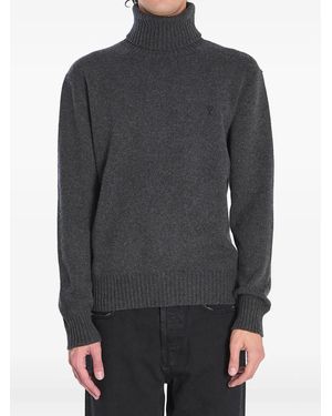 ニット セーター ami paris アミ ロゴ タートルネック グレー ami