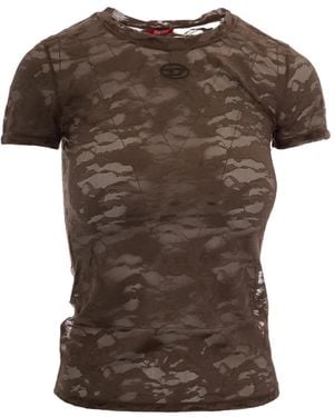 DIESEL Oval-D Flower-Lace T-Shirt - Brown